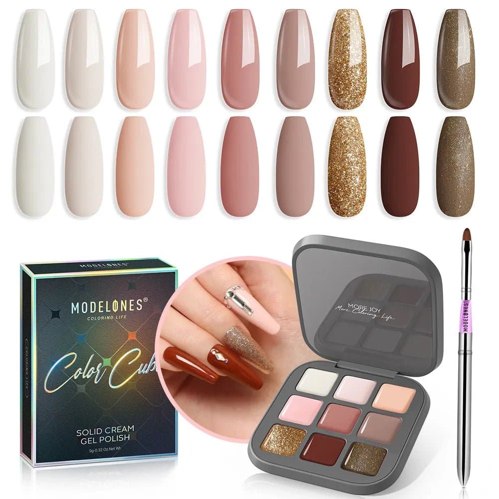 Modelones Gel Polish palette 9 Shades Solid Cream - Best ever coffee time