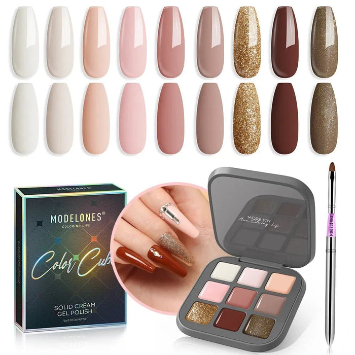 Modelones Gel Polish palette 9 Shades Solid Cream - Best ever coffee time