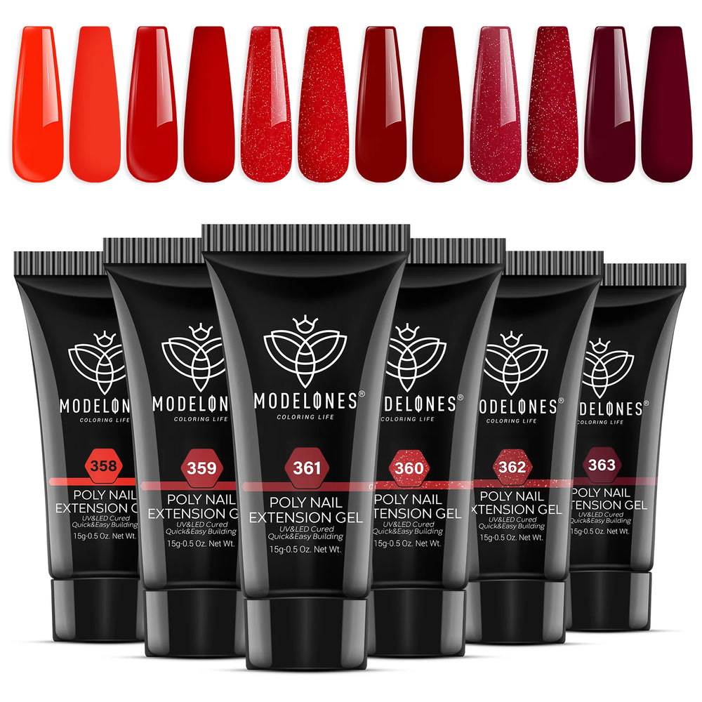 Modelones 6 shades Poly Nail Gel set - Red collection