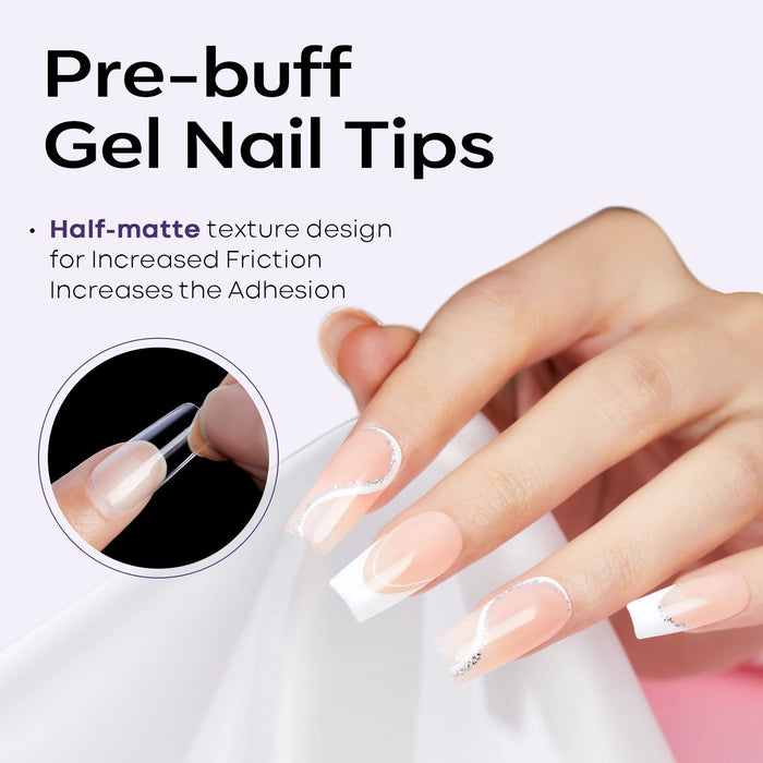 Modelones 200Pcs Semi-Frosted Short Square Full Cover Nail Tips - Clear