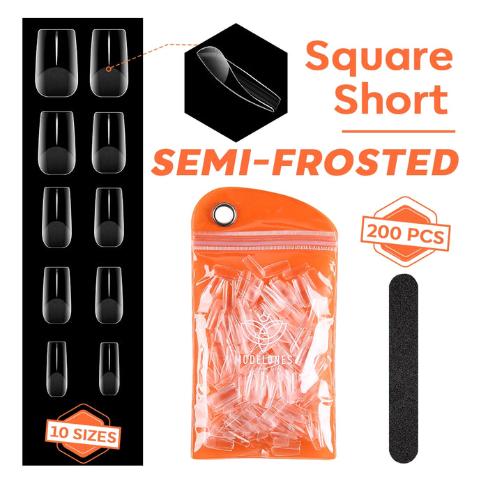 Modelones 200Pcs Semi-Frosted Short Square Full Cover Nail Tips - Clear